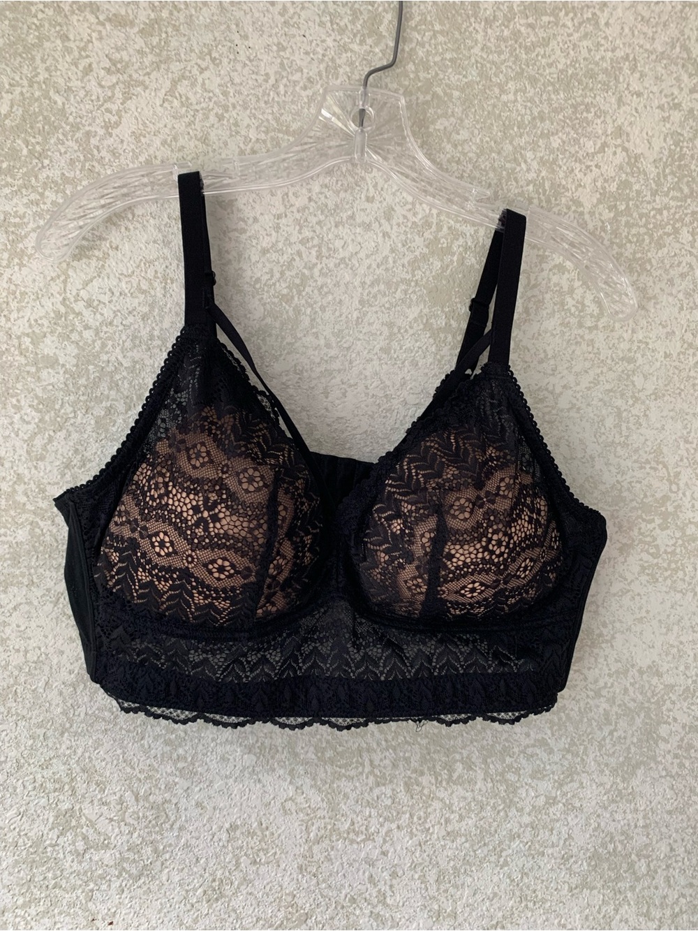 Parfait Womens Black Lace Longline Bralette Bra 38DD Wire Free Adjustable Straps